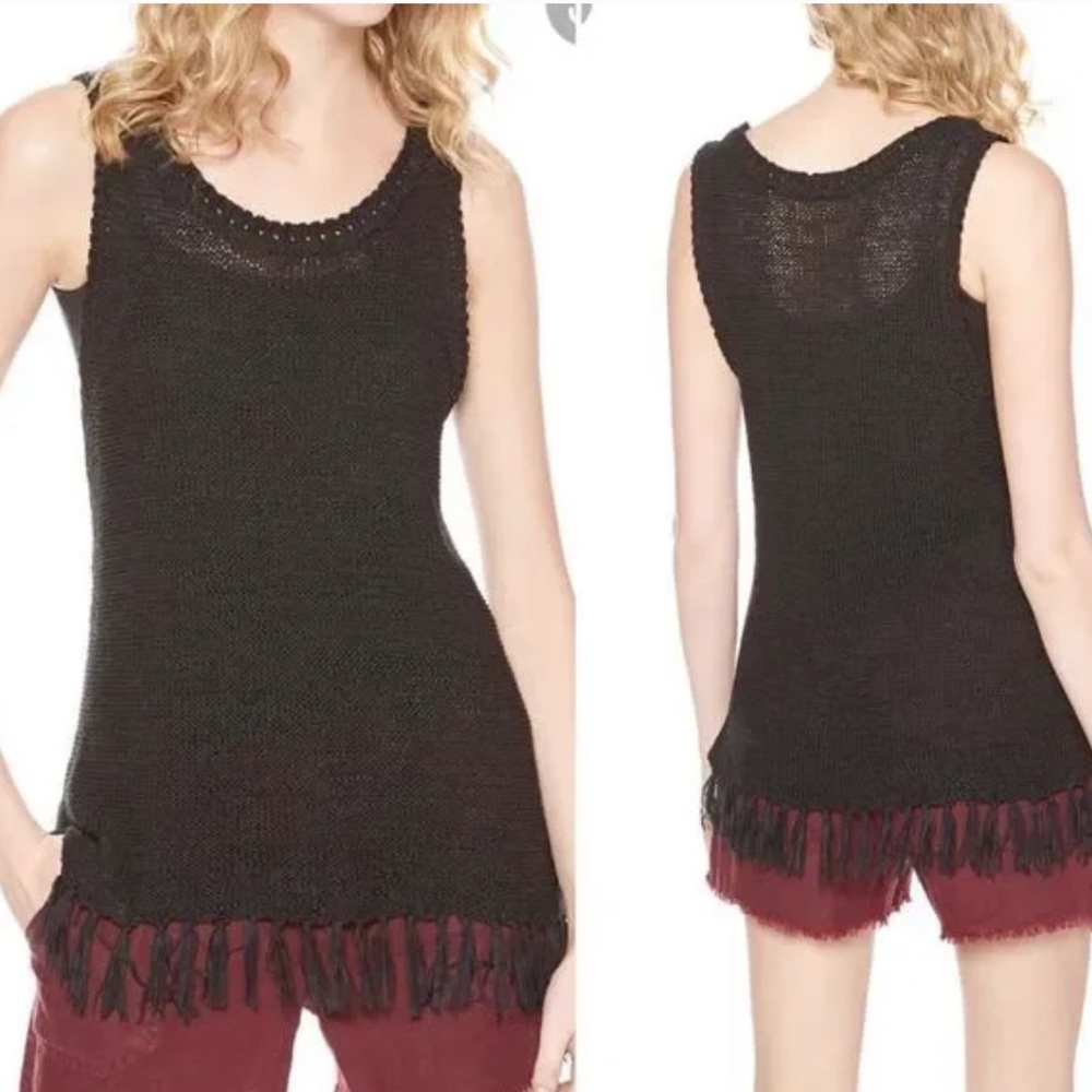 Sanctuary Dion Black Crochet Fringe Tank Top Size Medium